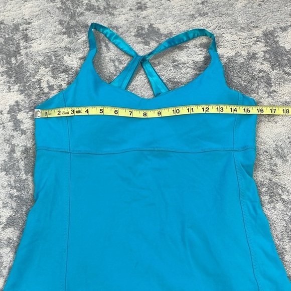 SOLD - Lululemon Practice Daily Tank Top Surge Blue Satin Straps Shelf Bra Sz 10 - Picture 7 of 11